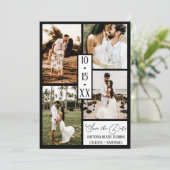Modern Elegant White Black Four Photo Wedding Save The Date (Staand voorkant)