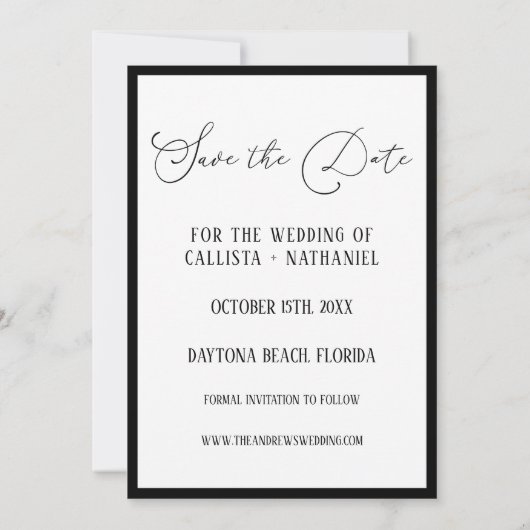 Modern Elegant White Black Four Photo Wedding Save The Date (Achterkant)