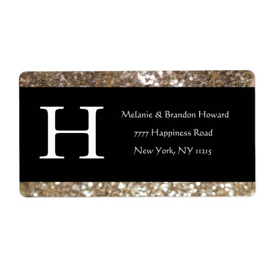 Modern Elegant White Black Gold Monogram Initiaal Etiket (Voorkant)