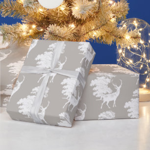 Modern Elegant White Deer Woodland Silver Grey Cadeaupapier