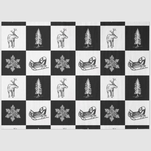 Modern Elegant White en Black Festive Kerstmis Tissuepapier (Voorkant)