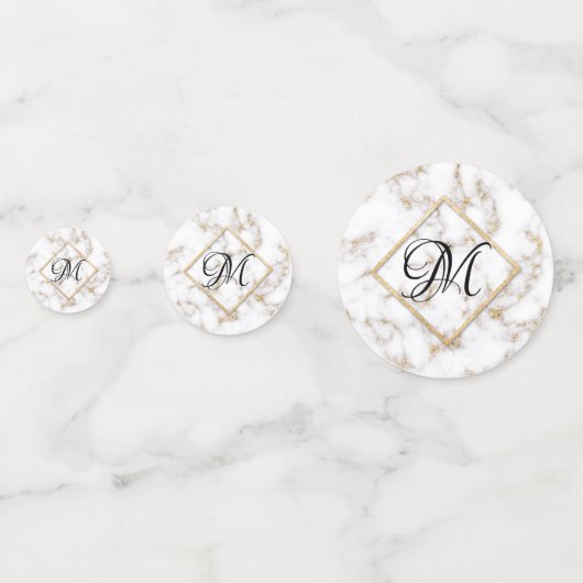 Modern Elegant White Gold Marble Monogram Confetti (Voorkanten)