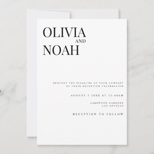 Modern & Elegant White Reception Invitation Kaart (Voorkant)