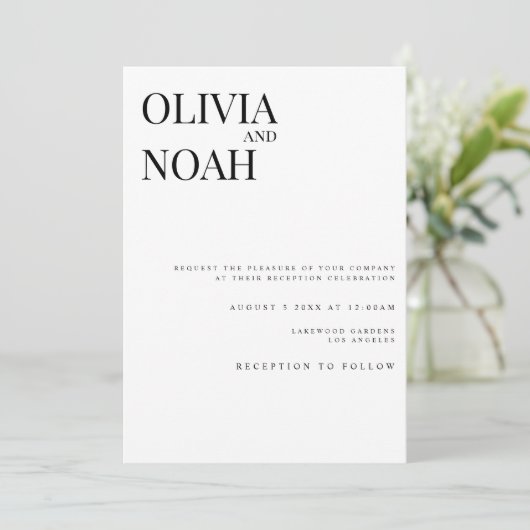 Modern & Elegant White Reception Invitation Kaart (Staand voorkant)