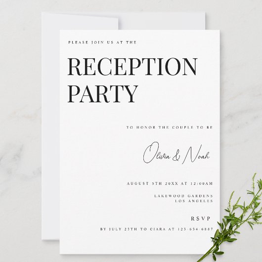 Modern & Elegant White Reception Invitation Kaart