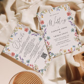 Modern Elegant Wildflower Script QR Code Bruiloft Kaart