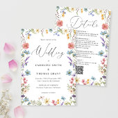 Modern Elegant Wildflower Script QR Code Bruiloft Kaart