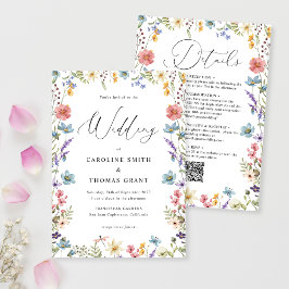 Modern Elegant Wildflower Script QR Code Bruiloft Kaart