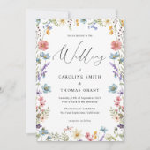 Modern Elegant Wildflower Script QR Code Bruiloft Kaart (Voorkant)