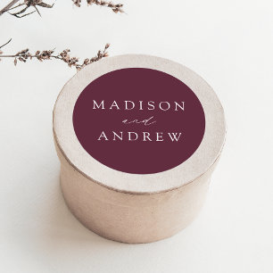 Modern Elegant Wine Paars Persoonlijk Wedden Ronde Sticker