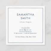 Modern Elegant Wit Blauw Waterverf Abstract Vierkante Visitekaartje (Achterkant)