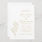 Modern Elegant wit en goud Bloemen Huwelijk Kaart (Voorkant / Achterkant)
