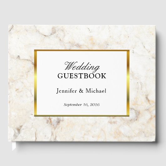 Modern elegant wit en goud marmer bruiloft gastenboek (Voorkant)