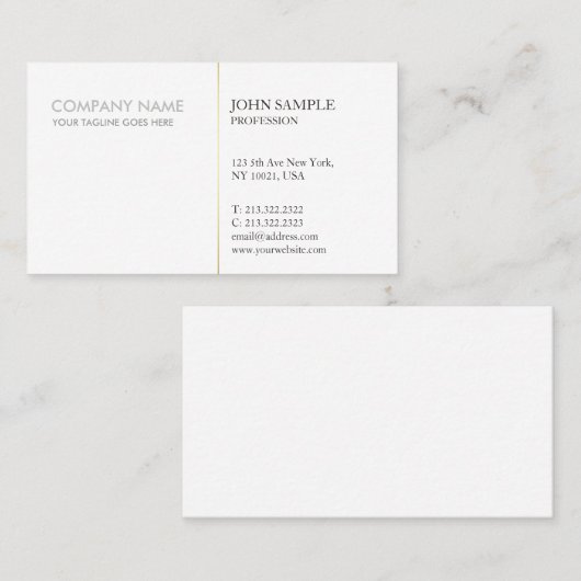 Modern Elegant Wit Goud Eenvoudig Bedrijf Vlak Visitekaartje (Voorkant / Achterkant)