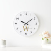 Modern Elegant Wit Goud Monogram Naam Script Grote Klok (Huis)