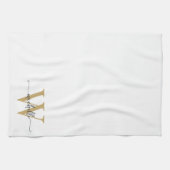 Modern Elegant Wit Goud Monogram Naam Script Theedoek (Horizontaal)