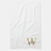 Modern Elegant Wit Goud Monogram Naam Script Theedoek (Verticaal)