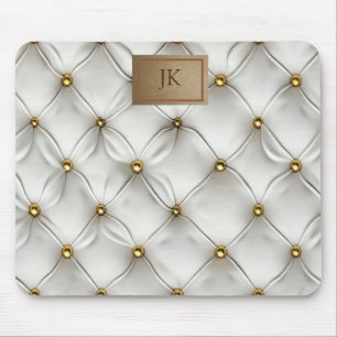 Modern Elegant Wit Leer Tufted Gold Muismat