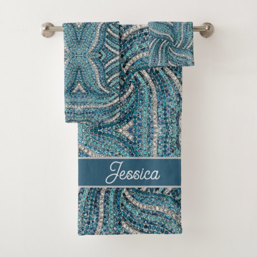 Modern Elegant Zilver Grijs Turquoise Blauw Swirl Bad Handdoek (Insitu)