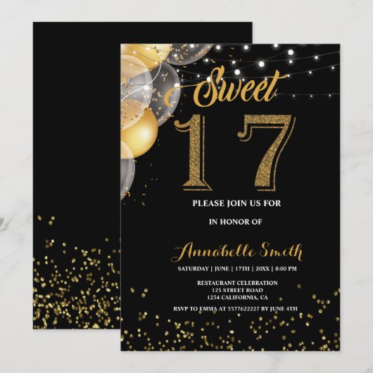 Modern elegant zoet 17 kaart (Voorkant / Achterkant)