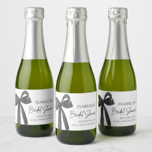 Modern Elegant Zwart Bow Ribbon Vrijgezellenfeest Sparkling Wijnetiket