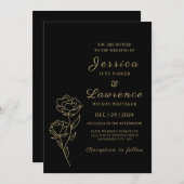 Modern Elegant zwart en goud Bloemen bruiloft Kaart (Voorkant / Achterkant)