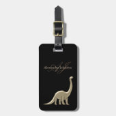 Modern Elegant Zwart en Goud Dinosaur Monogram Bagagelabel (Voorkant verticaal)