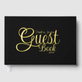 Modern Elegant Zwart en Goud Kalligrafie Script Gastenboek (Voorkant)