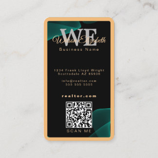 Modern elegant zwart en goud QR-code met monogram Visitekaartje