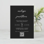Modern Elegant Zwart Fotoscript QR Code Bruiloft Kaart (Staand voorkant)