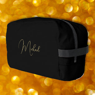 Modern Elegant Zwart Goud Monogram Reis Cosmetisch Toilettasje