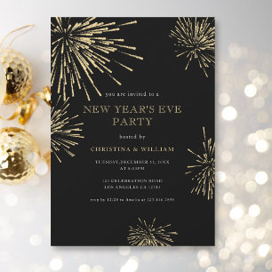 Modern Elegant Zwart Goud Oudejaarsavond Party Kaart