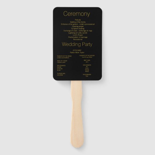 Modern Elegant Zwart Goud Script Huwelijksprogramm Handwaaier (Achterkant)