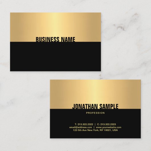 Modern Elegant Zwart Goud Sjabloon Professioneel Visitekaartje (Voorkant / Achterkant)