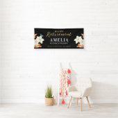Modern Elegant Zwart Pensioen Bloemen Goud Script Spandoek (Insitu)