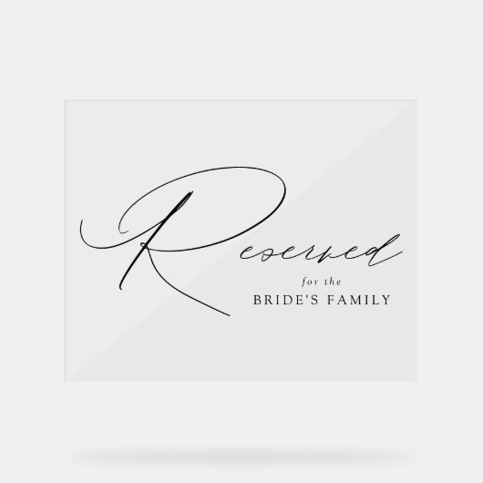 Modern Elegant Zwart Script Bruiloft Gereserveerd Acryl Bord (Voorkant)