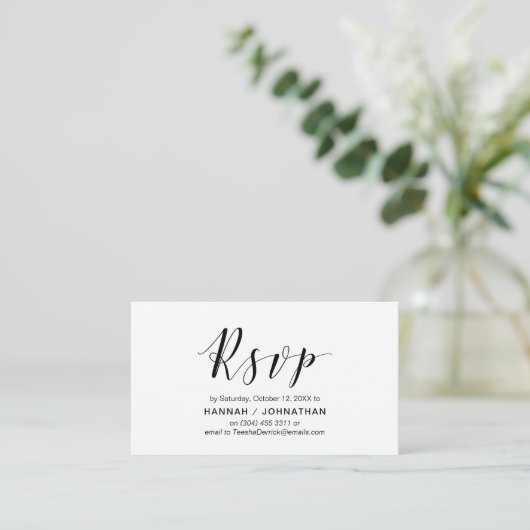 Modern Elegant, Zwart Script, RSVP reageren Informatiekaartje (Staand voorkant)