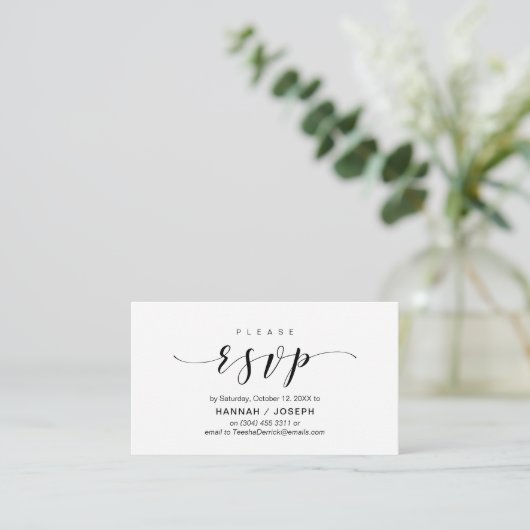 Modern elegant, zwart script, RSVP reageren Informatiekaartje (Staand voorkant)