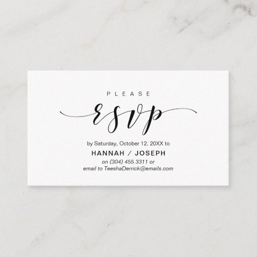 Modern elegant, zwart script, RSVP reageren Informatiekaartje (Voorkant)