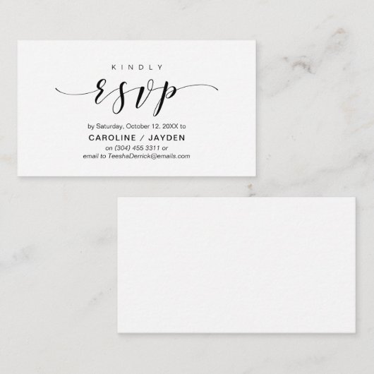 Modern Elegant, Zwart Script, RSVP reageren Informatiekaartje (Voorkant / Achterkant)