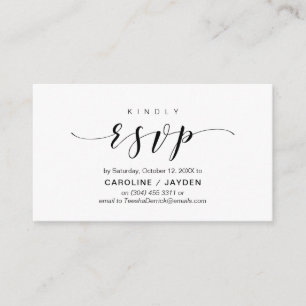 Modern elegant, zwart script, RSVP reageren Informatiekaartje