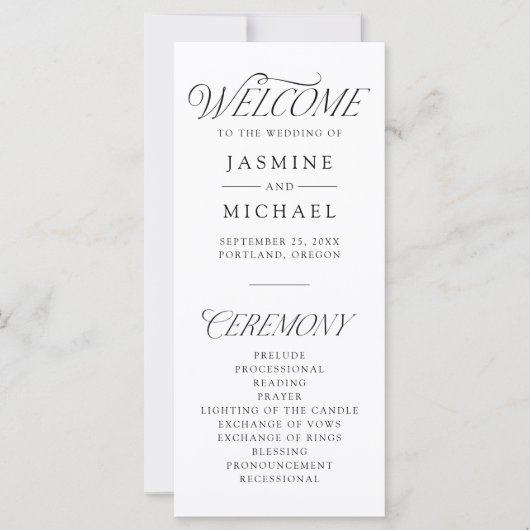 Modern Elegant Zwart Typografie Bruiloft Programma (Voorkant)