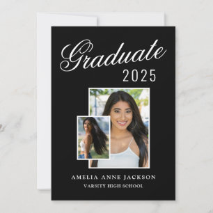 Modern Elegant Zwart & Wit 2025 Afstuderen Foto Aankondiging