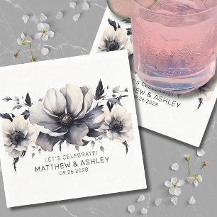 Modern Elegant Zwart Wit Bloemen Bruiloft Servet