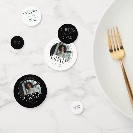 Modern Elegant Zwart Wit Custom Photo Afstuderen Confetti (Groep)