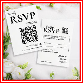 Modern Elegant Zwart & Wit QR Code Huwelijk RSVP