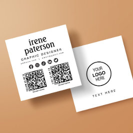 Modern Elegant Zwart Wit QR Code Social Media Vierkante Visitekaartje