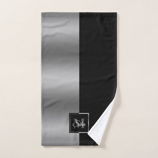 Modern Elegant Zwart & Zilver geometrisch ontwerp Bad Handdoek (Handdoek)