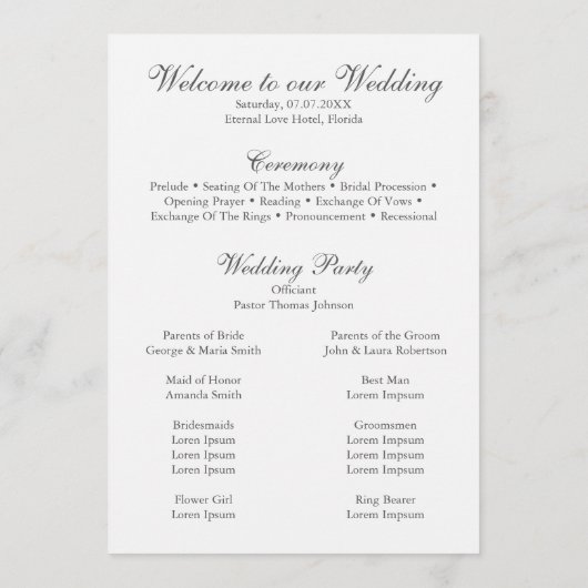 Modern Eleganta White Orchids Trouwprogramma Programma (Achterkant)