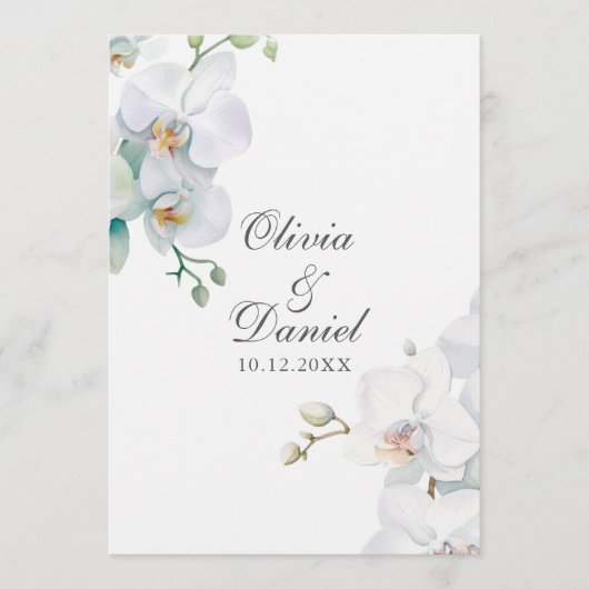 Modern Eleganta White Orchids Trouwprogramma Programma (Voorkant)